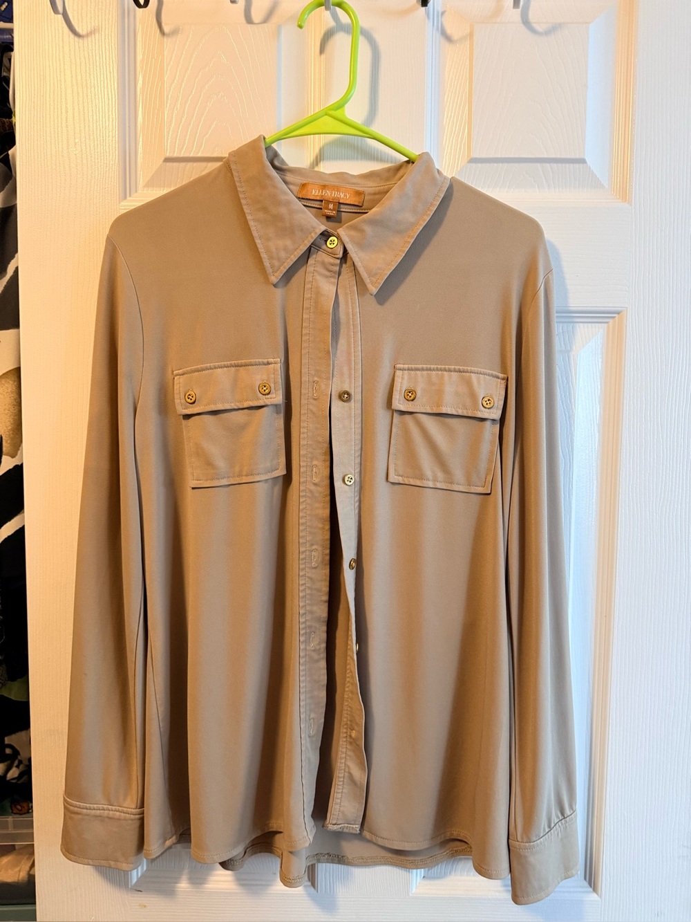 Ellen Tracy Taupe Button-Front Shirt